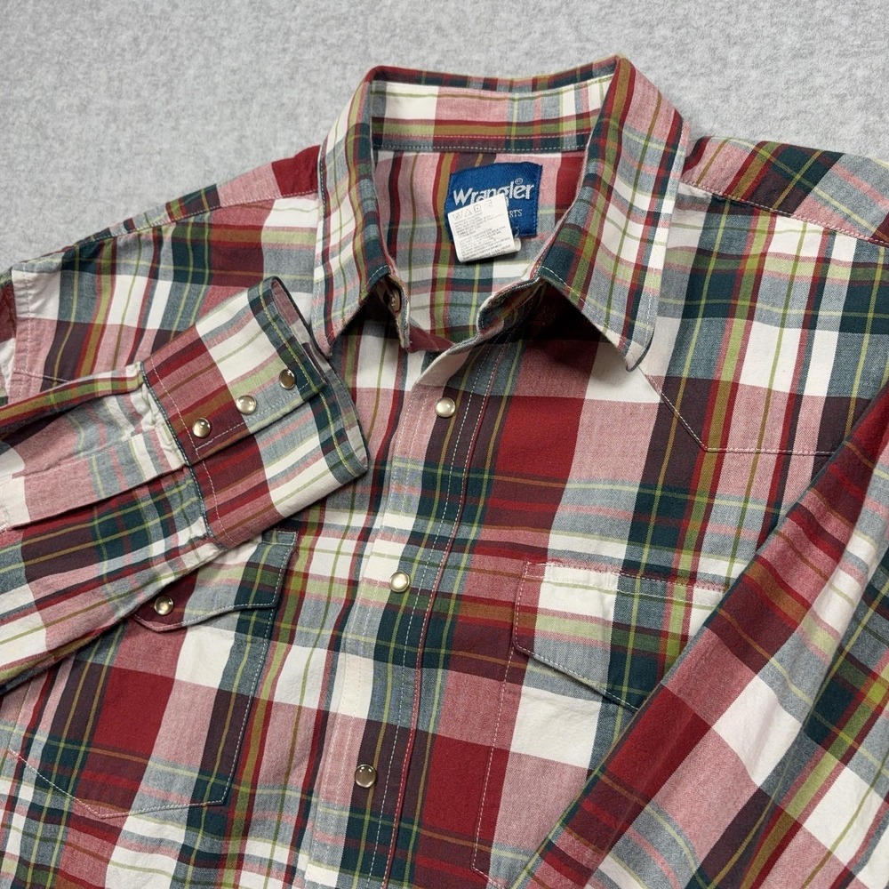 Wrangler Shirt Mens XL Multicolor Plaid Western Pearl Snap Long Sleeve Casual